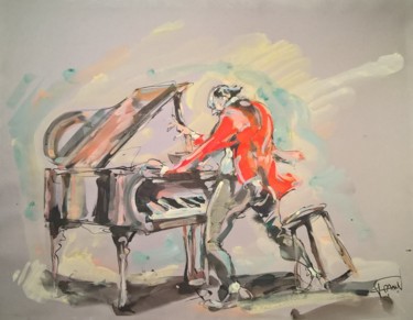 Painting titled "192 Rouge" by Antoine Faure, Original Artwork, Gouache