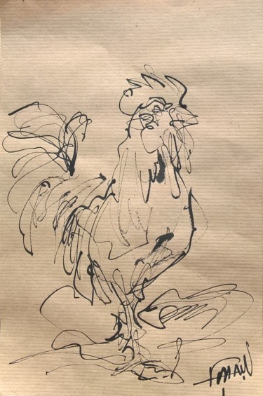 Dessin intitulée "1 Fier coq" par Antoine Faure, Œuvre d'art originale, Encre