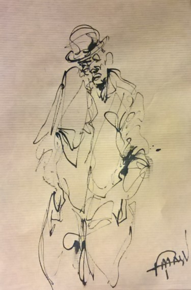 Drawing titled "183 Mélancolie" by Antoine Faure, Original Artwork, Ink