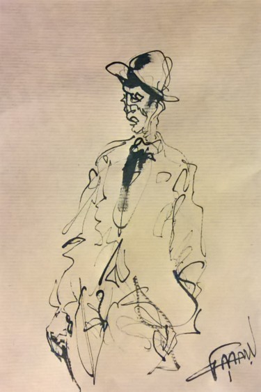 Dessin intitulée "192 Le chapeauté" par Antoine Faure, Œuvre d'art originale, Encre