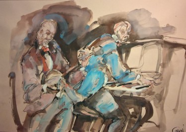 Painting titled "206 Duo cordes et v…" by Antoine Faure, Original Artwork, Gouache
