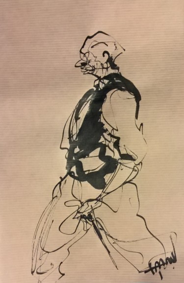 Drawing titled "196 Le marcheur" by Antoine Faure, Original Artwork, Ink