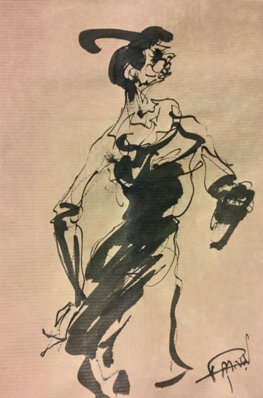 Drawing titled "200 La miss déhanch…" by Antoine Faure, Original Artwork, Ink