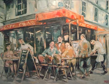 Painting titled "Trafic en terrasse" by Antoine Faure, Original Artwork, Oil