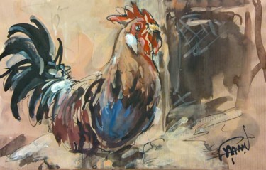 Painting titled "1 Boss Coq" by Antoine Faure, Original Artwork, Gouache