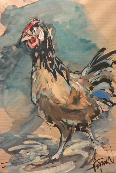 Peinture intitulée "6 Fière poule" par Antoine Faure, Œuvre d'art originale, Gouache