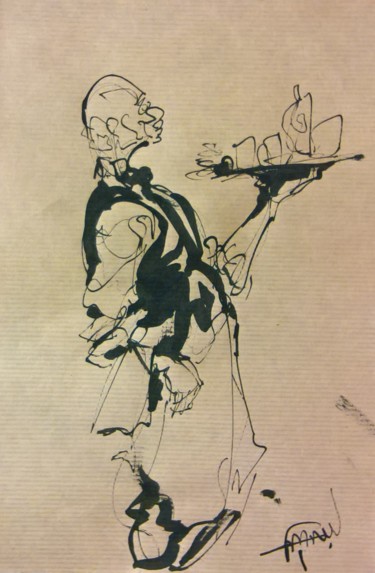 Zeichnungen mit dem Titel "214 Le service" von Antoine Faure, Original-Kunstwerk, Tinte