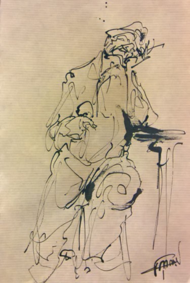 Drawing titled "207 La tête pensante" by Antoine Faure, Original Artwork, Ink