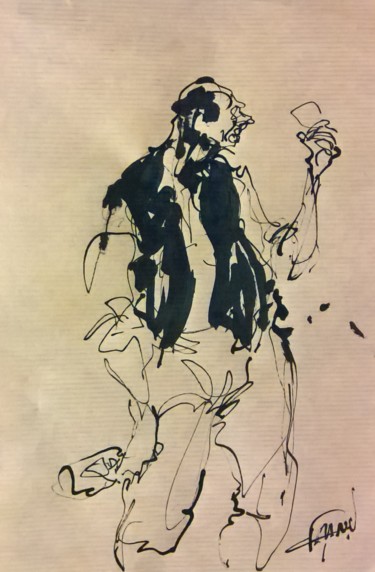 Zeichnungen mit dem Titel "213 Le trinqueur" von Antoine Faure, Original-Kunstwerk, Tinte