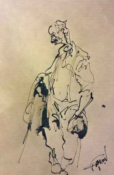 Drawing titled "220 Chapeau sur la…" by Antoine Faure, Original Artwork, Ink