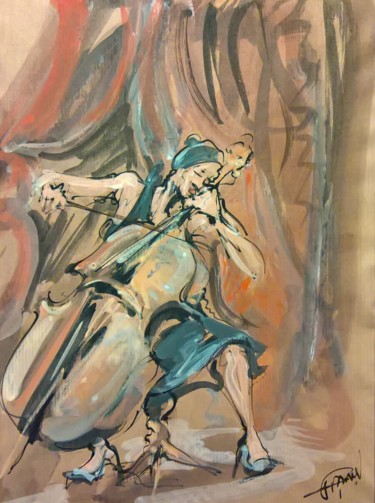 Pittura intitolato "243 Femme au violon…" da Antoine Faure, Opera d'arte originale, Gouache