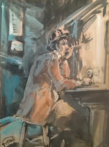 Painting titled "74 Soirée tranquille" by Antoine Faure, Original Artwork, Gouache