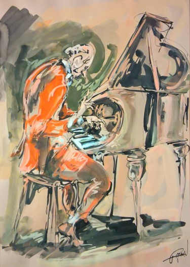 Malerei mit dem Titel "250 Rouge boogie" von Antoine Faure, Original-Kunstwerk, Gouache