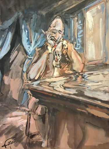 Malerei mit dem Titel "82 Mélancolie sympa…" von Antoine Faure, Original-Kunstwerk, Gouache