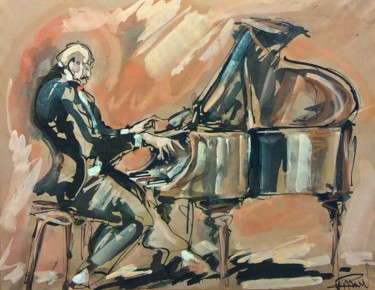 Pintura titulada "262 Le piano à queue" por Antoine Faure, Obra de arte original, Gouache
