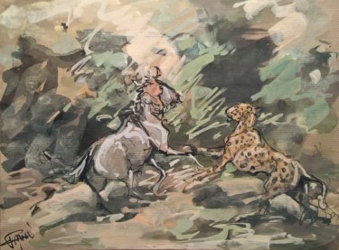 Painting titled "107 Gnou versus gué…" by Antoine Faure, Original Artwork, Gouache