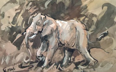 Peinture intitulée "112 éléphant gris" par Antoine Faure, Œuvre d'art originale, Gouache