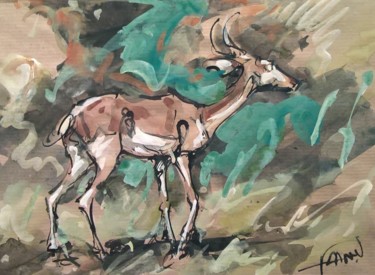 Painting titled "114 Antilope en lis…" by Antoine Faure, Original Artwork, Gouache