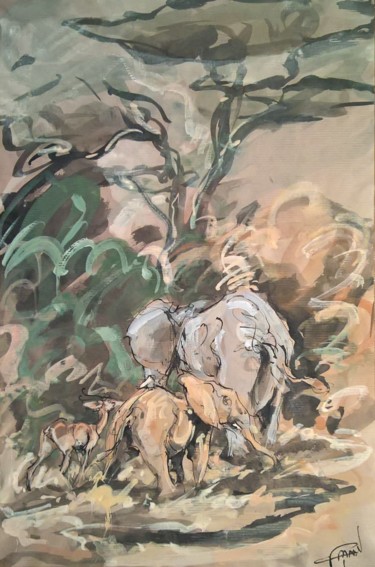 Painting titled "152 A l'orée du bos…" by Antoine Faure, Original Artwork, Gouache