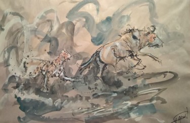 Painting titled "158 Le dernier galop" by Antoine Faure, Original Artwork, Gouache