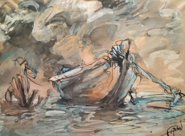 Pittura intitolato "105 La barque" da Antoine Faure, Opera d'arte originale, Gouache