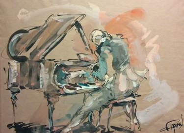 Ζωγραφική με τίτλο "273 Le piano" από Antoine Faure, Αυθεντικά έργα τέχνης, Γκουάς