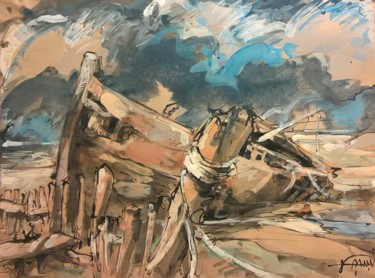 128 Épave au piquet Peinture intitulée "128 Épave au piquet" par Antoine Faure, Œuvre d'art originale, Gouache