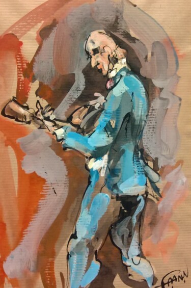 Pintura intitulada "178 Le banjo" por Antoine Faure, Obras de arte originais, Guache