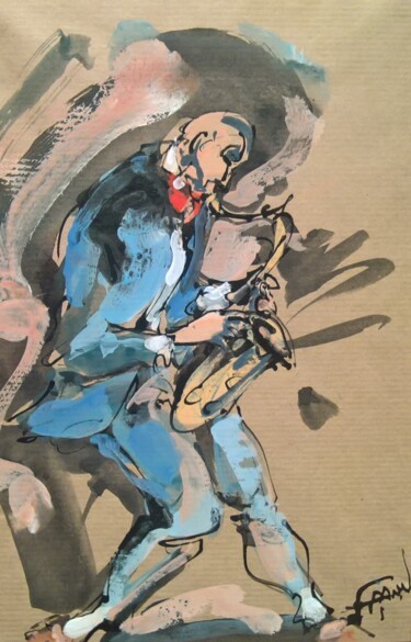 Картина под названием "180 Le saxo" - Antoine Faure, Подлинное произведение искусства, Гуашь