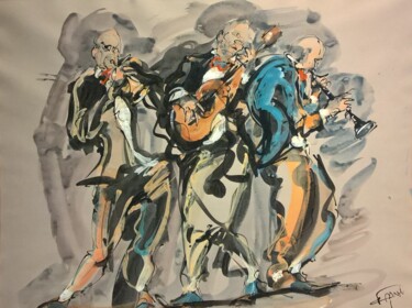 Peinture intitulée "194 le trio de papi…" par Antoine Faure, Œuvre d'art originale, Gouache