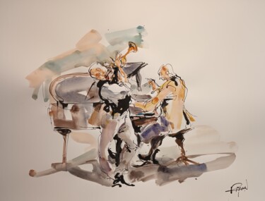 Картина под названием "212 Etude jazz" - Antoine Faure, Подлинное произведение искусства, Гуашь