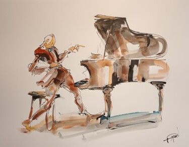 Pittura intitolato "214 Etude jazz" da Antoine Faure, Opera d'arte originale, Gouache