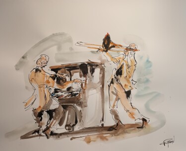 Malerei mit dem Titel "226 Etude jazz" von Antoine Faure, Original-Kunstwerk, Gouache