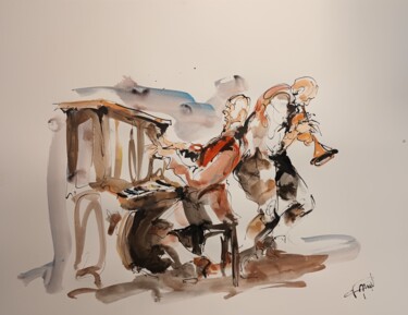 Pittura intitolato "228 Etude jazz" da Antoine Faure, Opera d'arte originale, Gouache