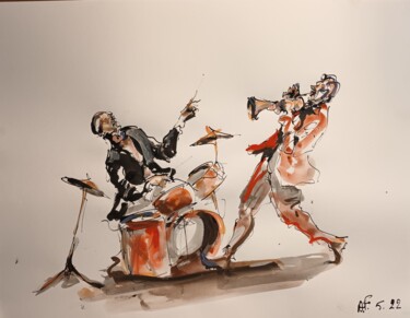 Pittura intitolato "233 Etude jazz" da Antoine Faure, Opera d'arte originale, Gouache