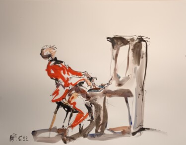 Pintura intitulada "234 Etude jazz" por Antoine Faure, Obras de arte originais, Guache