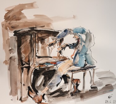 Painting titled "273 Etude jazz" by Antoine Faure, Original Artwork, Gouache