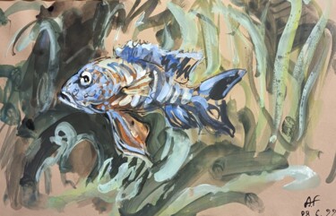 Картина под названием "19 poisson" - Antoine Faure, Подлинное произведение искусства, Гуашь