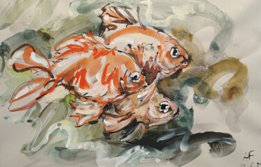 Malerei mit dem Titel "20 les poissons rou…" von Antoine Faure, Original-Kunstwerk, Gouache