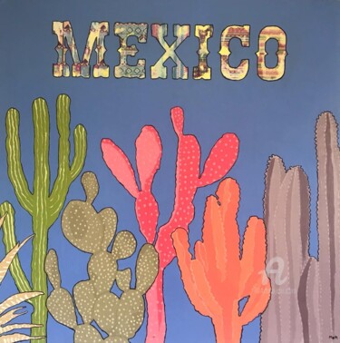 Painting titled "Cactus 1" by Antoine Maume, Original Artwork, Acrylic Mounted on Wood Stretcher frame