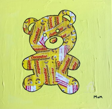 Collages titled "Nounours Carambar" by Antoine Maume, Original Artwork, Collages Mounted on Wood Stretcher frame