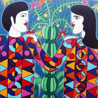 Painting titled ""Eglantine et Jasmi…" by Antoine Mellado, Original Artwork, Acrylic