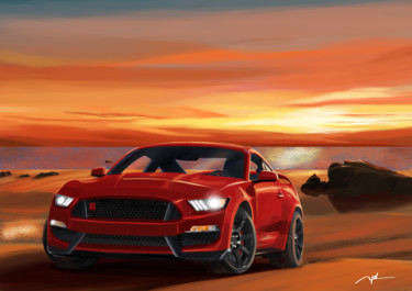 Digital Arts titled "Shelby GT350" by Antoine Mouton, Original Artwork, Digital Painting