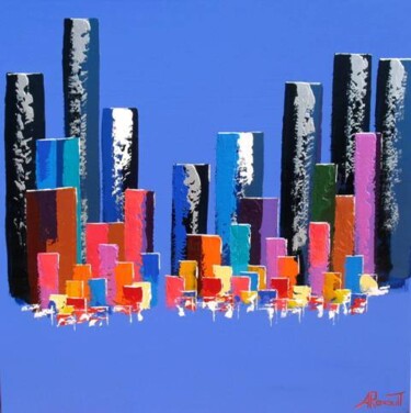 Peinture intitulée "Towers Blue Zone" par Antoine Renault, Œuvre d'art originale