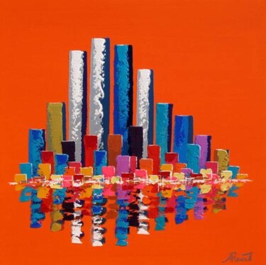 Peinture intitulée "Towers Orange Zone" par Antoine Renault, Œuvre d'art originale