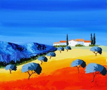 Painting titled "Village sur la Coll…" by Antoine Renault, Original Artwork