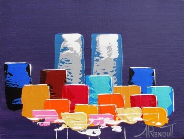 Painting titled "Purple Towers Gold" by Antoine Renault, Original Artwork
