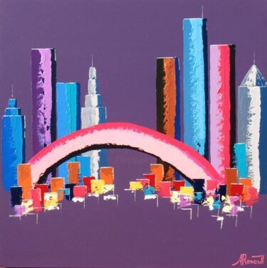 Peinture intitulée "Purple Oval Bridge" par Antoine Renault, Œuvre d'art originale