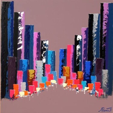 Peinture intitulée "Towers Purple Zone" par Antoine Renault, Œuvre d'art originale