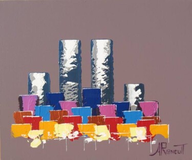 Peinture intitulée "Purple Twin Towers…" par Antoine Renault, Œuvre d'art originale